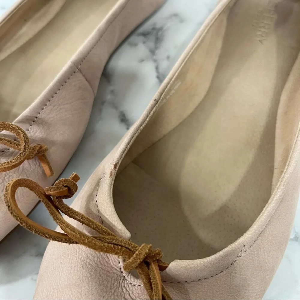 Sperry Thalia Rose leather ballet flat nude blush pink leather bow tie size 10